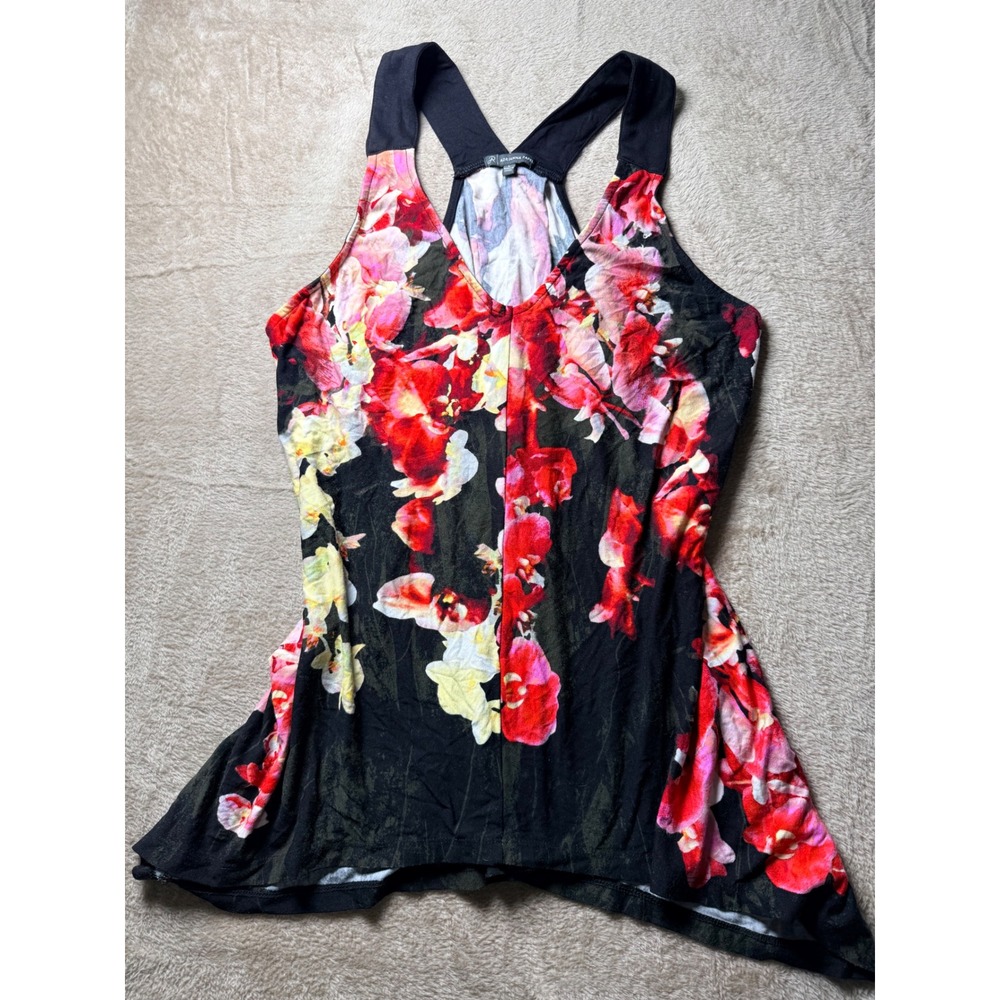Adrianna Papell Womens Red Floral Racerback V-Neck Tank‎ Top Size L Large
